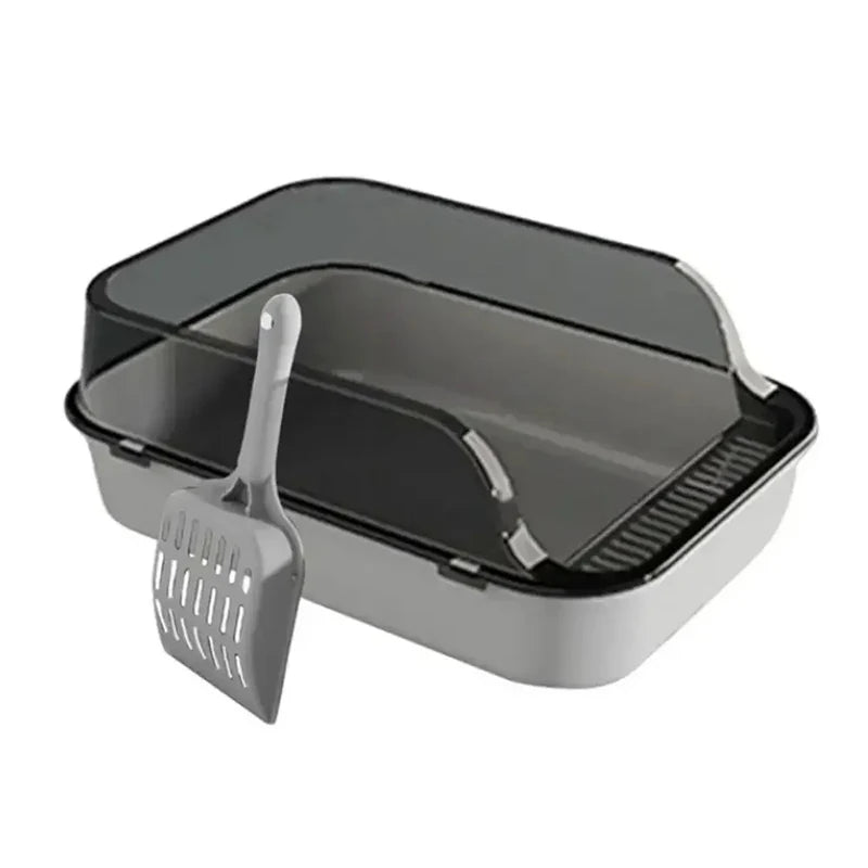Cat Litter Box with Cat Litter Spatula Semi-enclosed Sandbox for Cats Rabbit Small Animals Cat Tray Kittens Litter Bedpans
