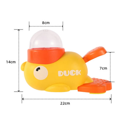 Little yellow duck food toy for cats, designed for interactive play and feeding.