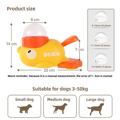 Little yellow duck food toy for cats, designed for interactive play and feeding.