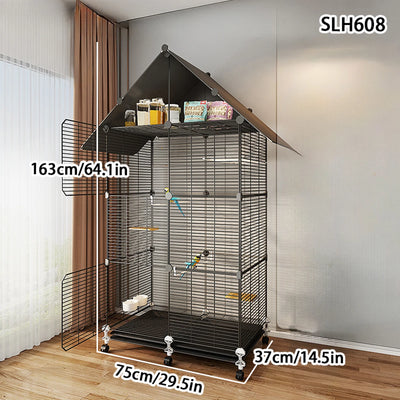Bird Cage Large Parrot Cage Black Phoenix Myna Special Luxury House Large Thrush Tiger Skin Pearl Bird with Toilet Bird Bowl Wrought Iron Cage