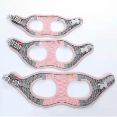 Pet reflective vest and leash set, featuring adjustable harnesses in three sizes, designed for comfort and safety.