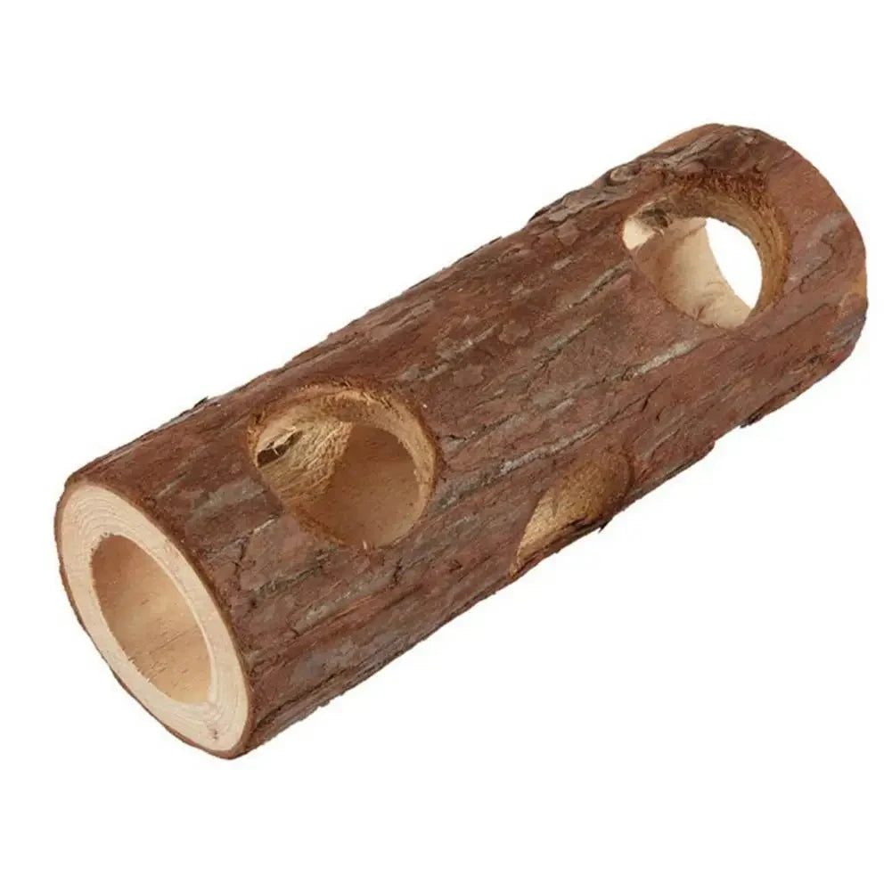 Hamster Natural Wooden Tunnels Tubes Bite-resistant Hideout Tunnel Molar Toy For Indoor Cats Dogs Accessories
