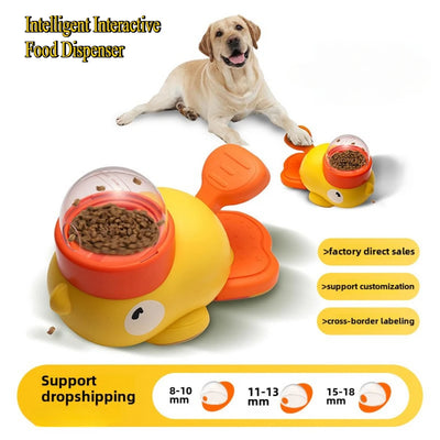 Little yellow duck food toy for cats, designed for interactive play and feeding.