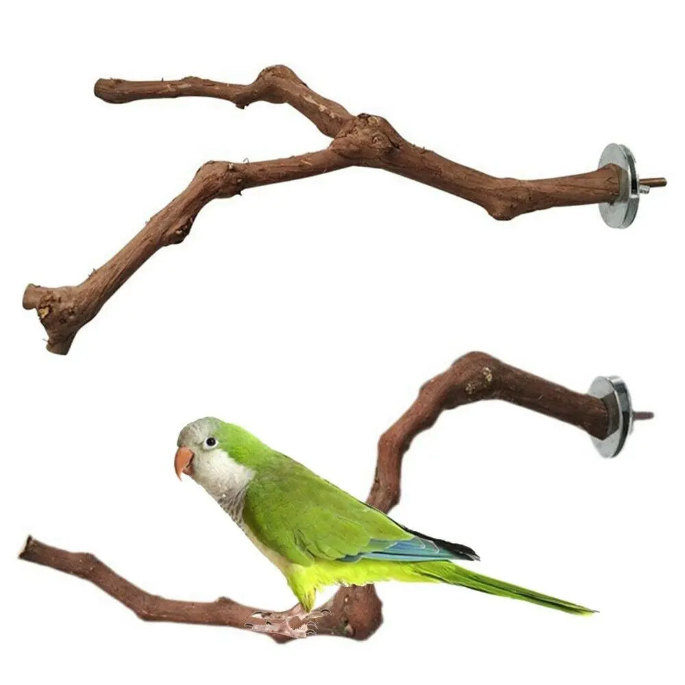 Cage Perches Pet Budgie Wood Parrot Bird Stand Tree Branch Hanging Toys