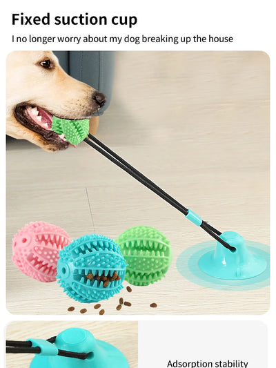 Interactive Suction Cup Dog Toy with Sound and Treat Dispensing - Durable Rubber Ball for Training and Tug-of-War Fun