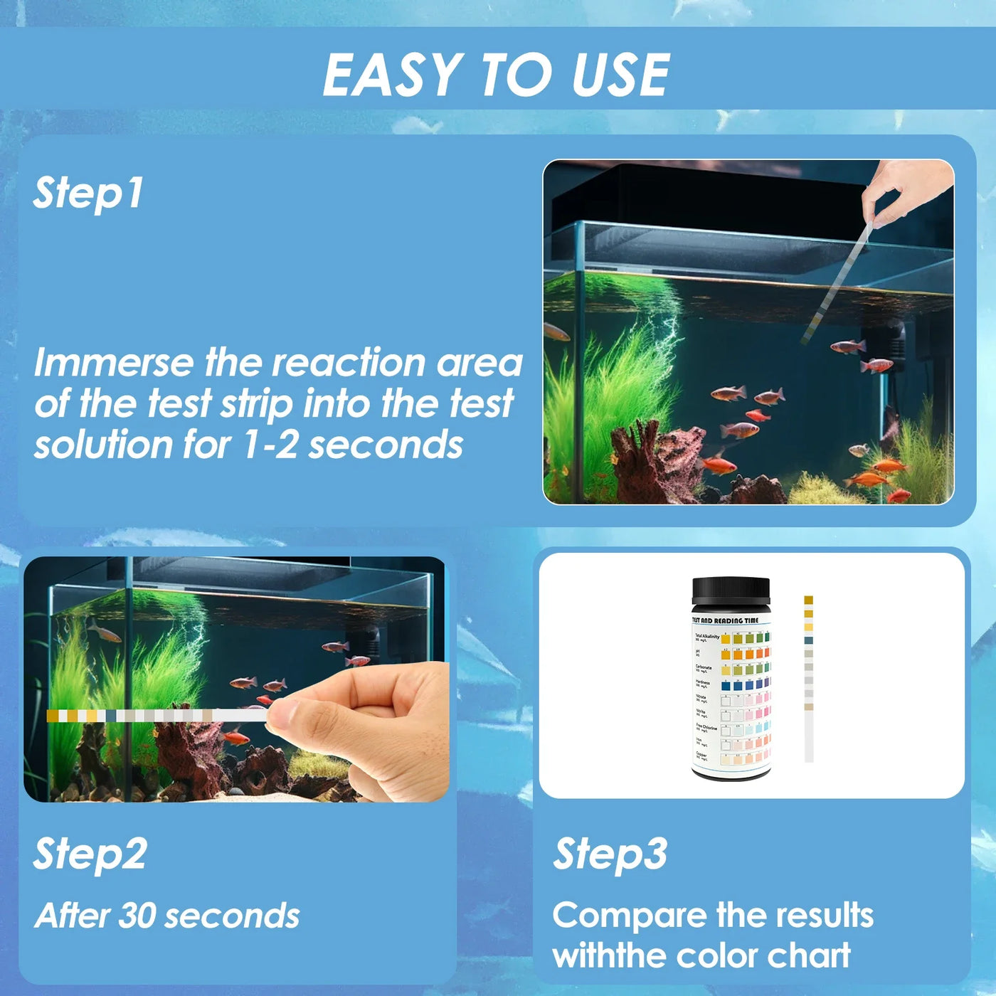 100 Pcs 9-IN-1 Aquarium Test Fish Tank Test Kit with Test Tube Water Quality Monitor pH Test Strips Strips Easy Fast Accurate