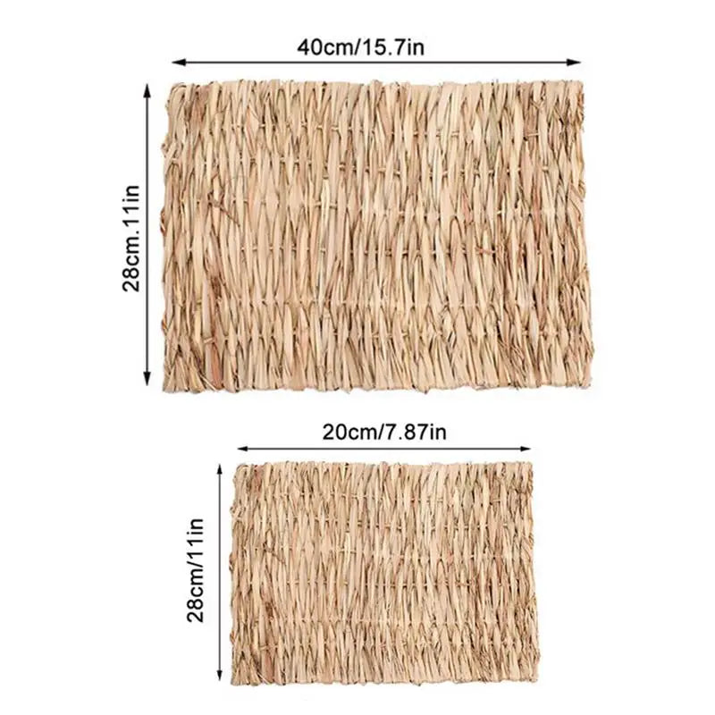 Rabbits Bunny Grass Mat Small Animal Woven Hay Mat Natural Straw Bedding Resting Cage Mat For Guinea Pig Chinchilla Hamster Rat