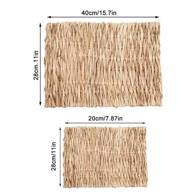 Rabbits Bunny Grass Mat Small Animal Woven Hay Mat Natural Straw Bedding Resting Cage Mat For Guinea Pig Chinchilla Hamster Rat
