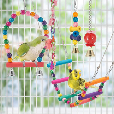 11Pcs Bird Cage Toys for Parrots Wood Birds Swing Reliable Chewable Bite Bridge Wooden Beads Shape Parrot Toy Bird Toys
