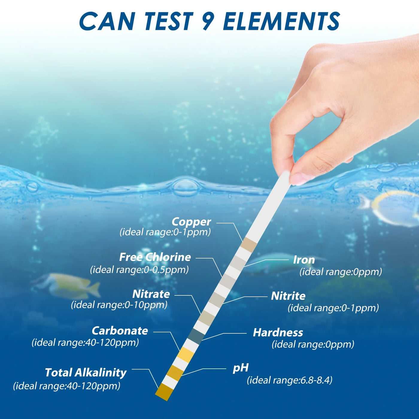 100 Pcs 9-IN-1 Aquarium Test Fish Tank Test Kit with Test Tube Water Quality Monitor pH Test Strips Strips Easy Fast Accurate