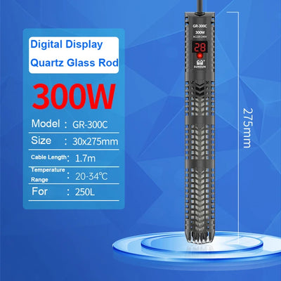 SUNSUN Aquarium Submersible Heater Fish Tank Quartz Glass LCD Display 220V Digital Heating Rod Constant Temperature Control 200W