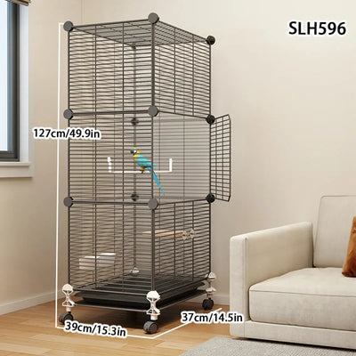 Bird Cage Large Parrot Cage Black Phoenix Myna Special Luxury House Large Thrush Tiger Skin Pearl Bird with Toilet Bird Bowl Wrought Iron Cage