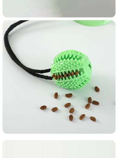 Interactive Suction Cup Dog Toy with Sound and Treat Dispensing - Durable Rubber Ball for Training and Tug-of-War Fun